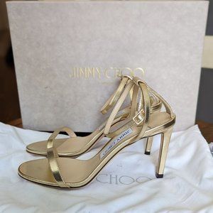 Jimmy Choo Minny 85 Gold Metallic Heel, New!